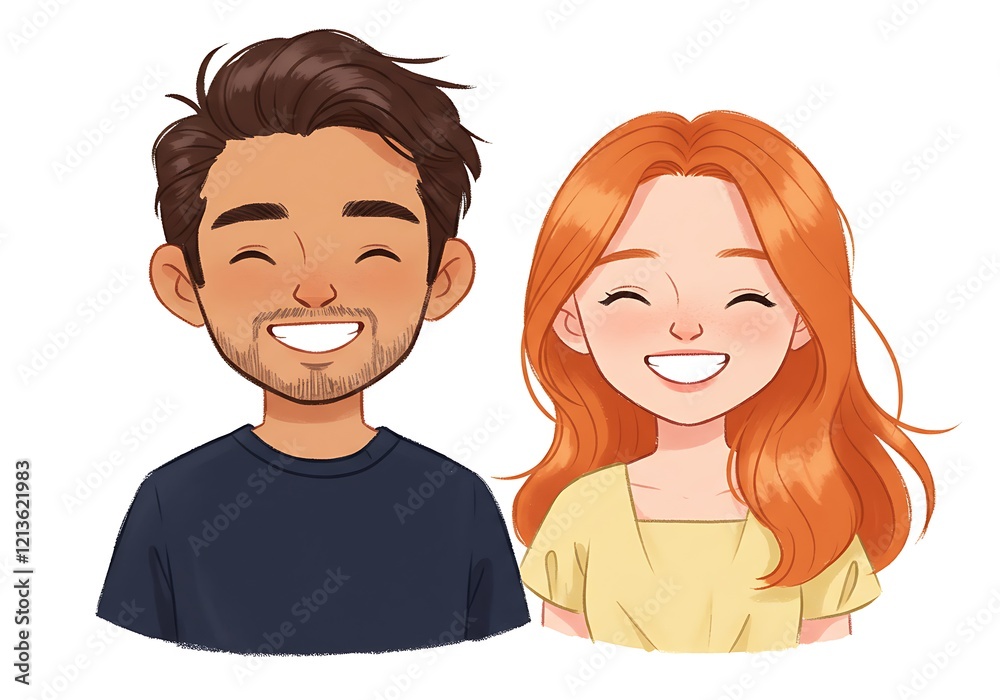 Smiling Man and Woman Illustration Smiling Man and Woman Illustration