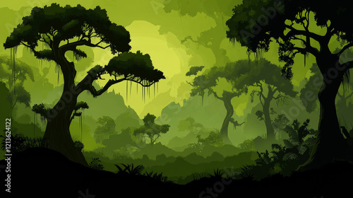 Fototapeta Naklejka Na Ścianę i Meble -  Lush green jungle landscape with dense trees