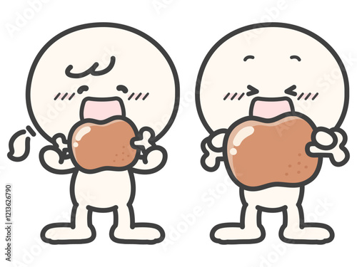 肉を食べる人物のベクターイラスト04