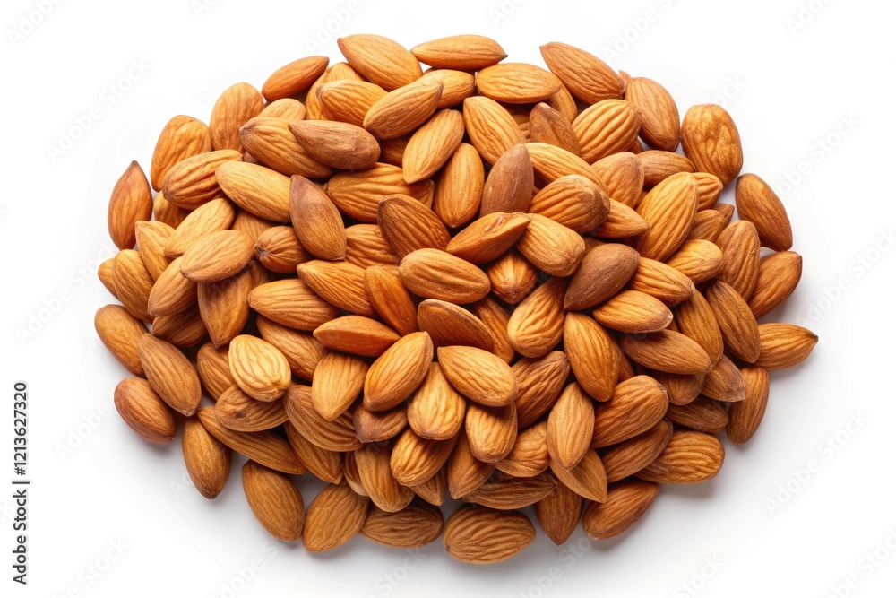 Aerial Almond View: High-Resolution Drone Photography of Isolated Almonds, Top-Down Flat Lay, White Background Aerial Almond View: High-Resolution Drone Photography of Isolated Almonds, Top-Down Flat Lay, White Background