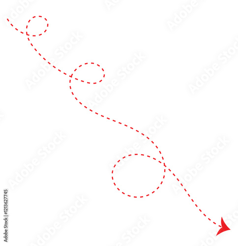 dash arrow icon. wavy arrow with dashed line isolated on white and transparent background.