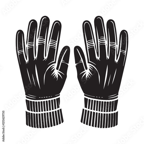 Gloves Silhouette Vector Illustration, Solid White Background.