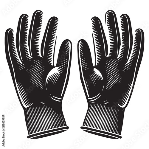 Gloves Silhouette Vector Illustration, Solid White Background.