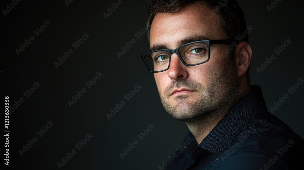 Fototapeta premium A man wearing glasses is looking at the camera. Generative AI