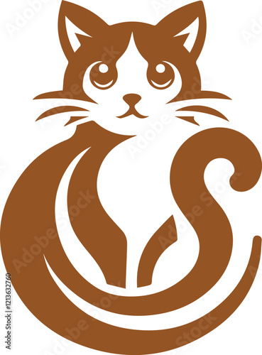 Elegant Cat Silhouette with Stylized Tail and Earthy Brown Color