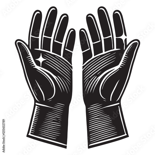 Gloves Silhouette Vector Illustration, Solid White Background.