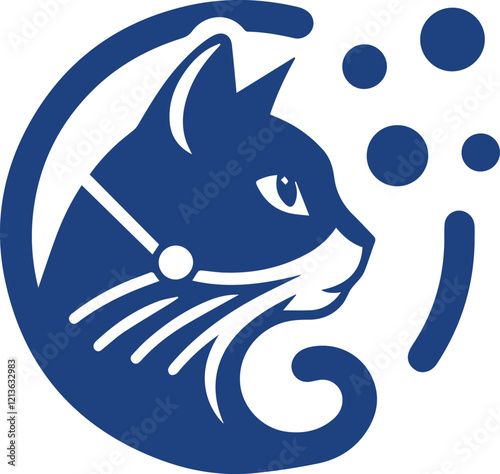 Modern Cat Head Logo with Abstract Shapes and Deep Blue Color