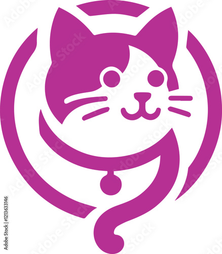 Vibrant Pink Cat Head Logo with Collar and Bell