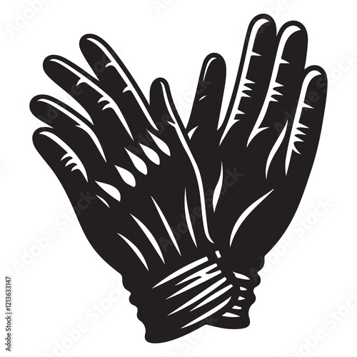 Gloves Silhouette Vector Illustration, Solid White Background.