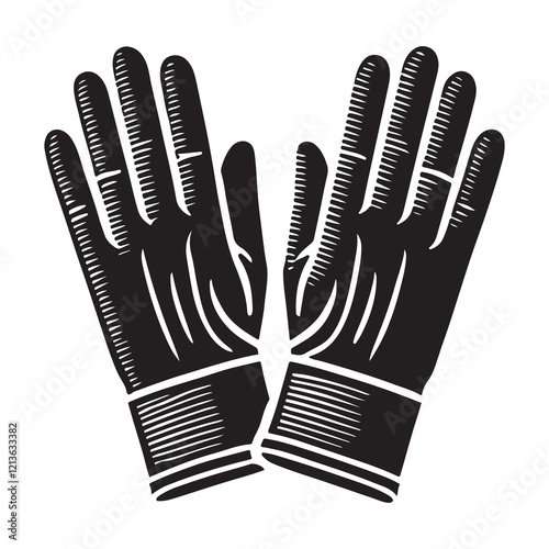 Gloves Silhouette Vector Illustration, Solid White Background.