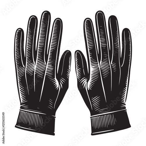 Gloves Silhouette Vector Illustration, Solid White Background.