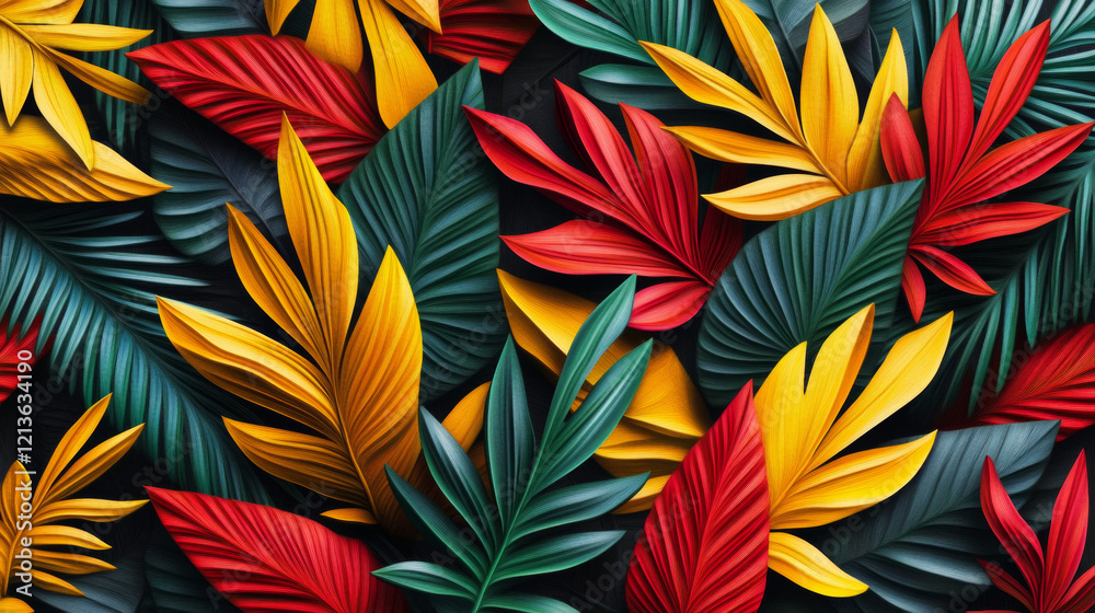 Colorful tropical leaves in vibrant patterns Colorful tropical leaves in vibrant patterns