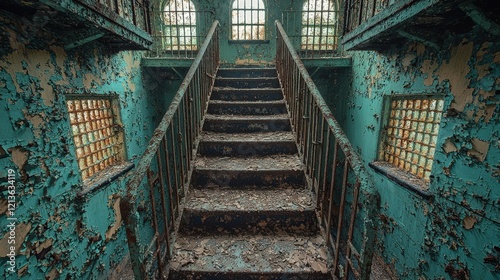 Abandoned old prison interior slung derelict forsaken outcast photo