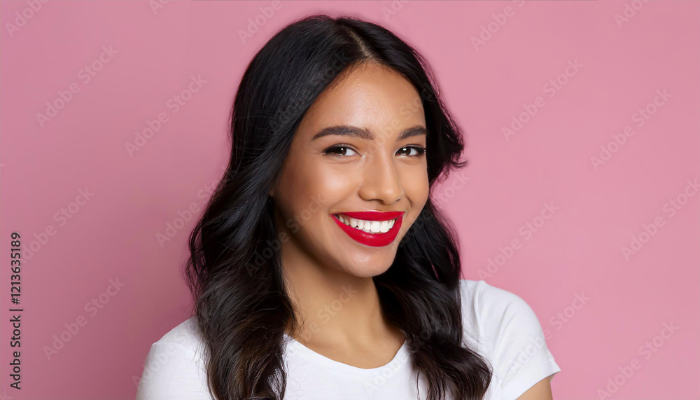 beautiful young woman happy on pink background beautiful young woman happy on pink background
