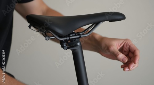 bicycle saddle being adjusted