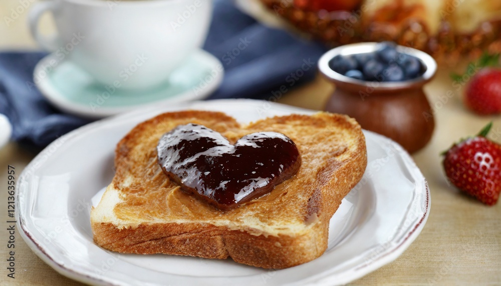 Heart-shaped piece of toast bread with a sweet spread Heart-shaped piece of toast bread with a sweet spread