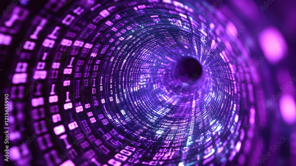 Obraz premium Tunnel background made of data, binary code, matrix, purple color