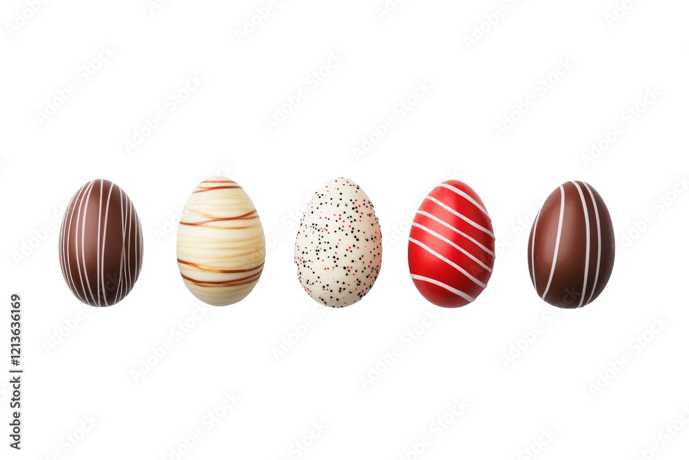 A set of chocolate Easter eggs decorated A set of chocolate Easter eggs decorated