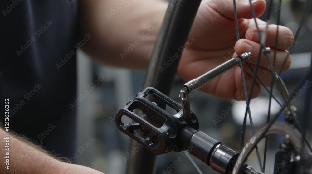 Obraz premium mechanic inspecting a bicycle pedal