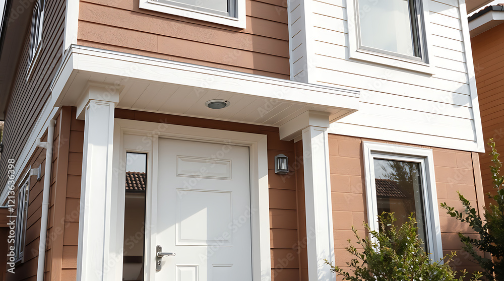 Modern House Exterior: Brown and White Facade Design. Real Estate, Architecture, Home Design Modern House Exterior: Brown and White Facade Design. Real Estate, Architecture, Home Design