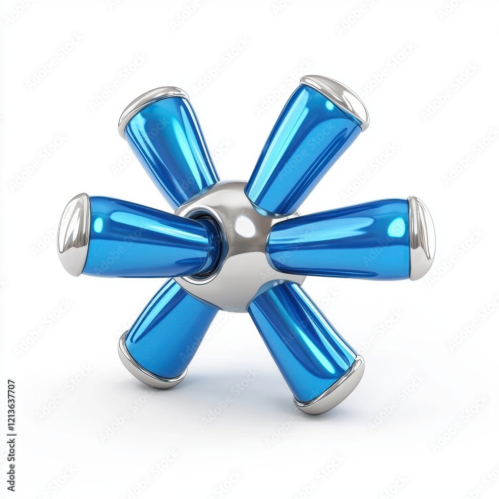 Blue fan isolated on white background with a design that combines elements of a flower and arrow, representing air circulation and ventilation Blue fan isolated on white background with a design that combines elements of a flower and arrow, representing air circulation and ventilation