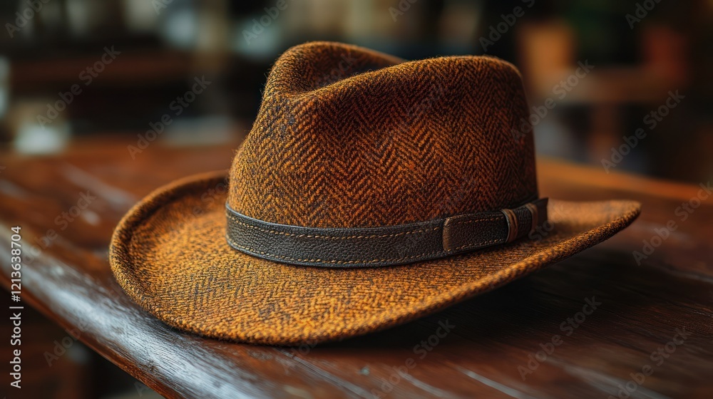 Obraz premium Vintage Explorer Hat on Wooden Table in Natural Light