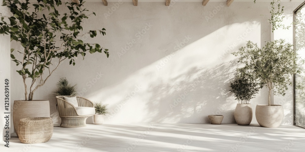 Sunlit Minimalist Room with Potted Plants and Natural Light Sunlit Minimalist Room with Potted Plants and Natural Light