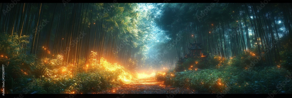Fototapeta premium Enchanted Bamboo Forest Path: A Mystical Journey