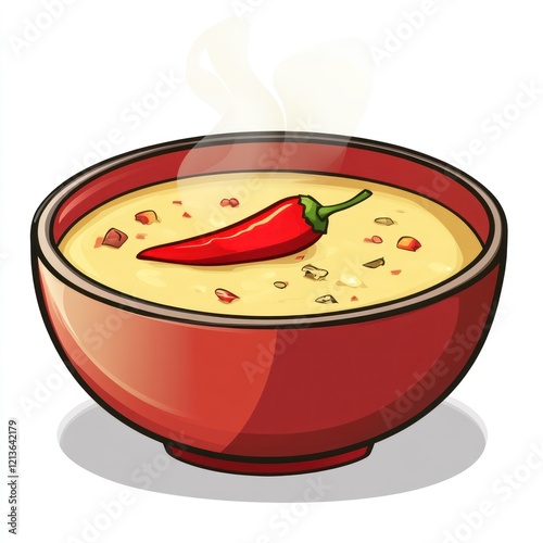 Cartoon bowl of hot soup with chili pepper (1) photo