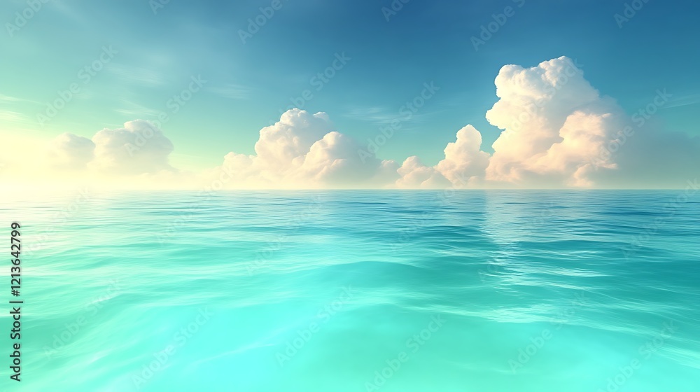 Obraz premium Calm ocean, sunny sky, fluffy clouds.