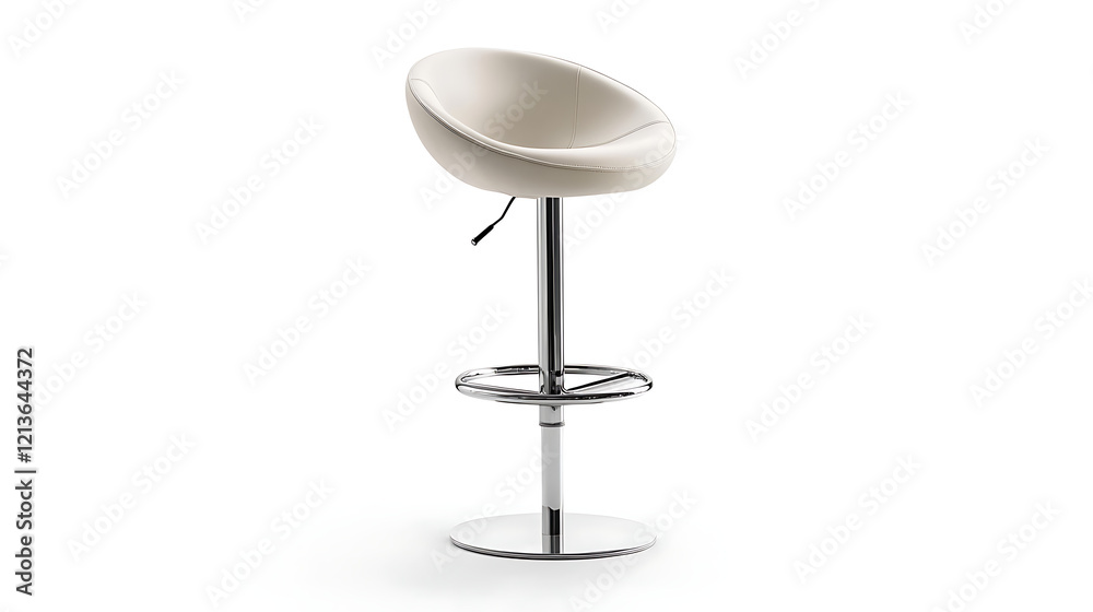 A white stool with a silver base and a silver top A white stool with a silver base and a silver top