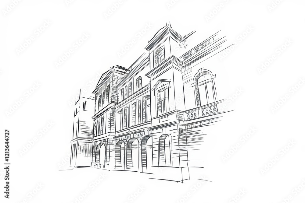 Elegant European Style Building Architectural Sketch Elegant European Style Building Architectural Sketch
