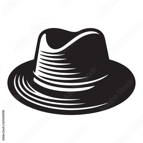 Hat Silhouette Vector Illustration, Solid White Background.