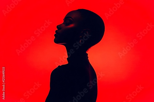 Stunning calm black girl - for ads, banner and web use. Commercial digital ads idea. Short hairdo - straight hair. Artistic black woman beauty. Bold black beauty portrait. Black woman glamou. photo