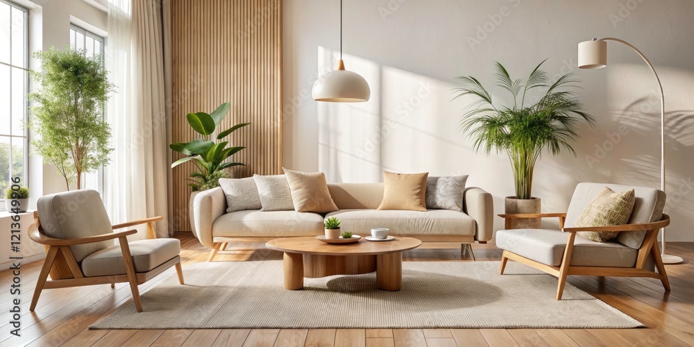 Fototapeta premium Minimalist Living Room Design: Organic Shapes & Natural Textures | Modern Home Decor Inspiration