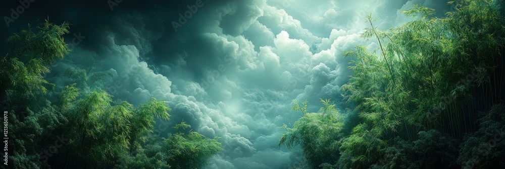 Obraz premium Mystical Bamboo Forest Under a Dramatic Sky