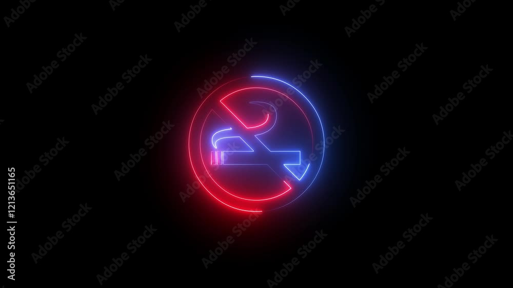 No smoking sign icon warning neon lights. red and blue color No smoking neon sign animation No smoking sign icon warning neon lights. red and blue color No smoking neon sign animation