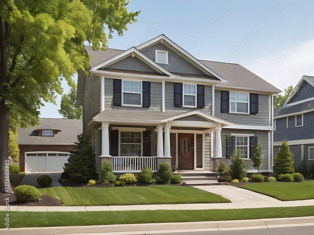 Obraz premium Traditional American house facade in the suburbs