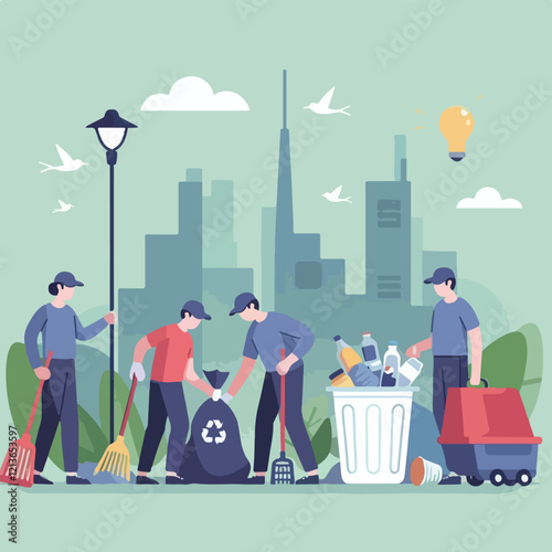 vector image of people cleaning up rubbish