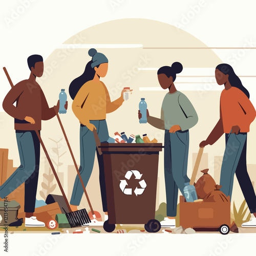 vector image of people cleaning up rubbish