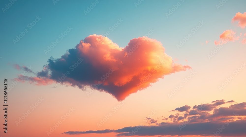 Naklejka premium Heart Shaped Cloud Sunset Romantic Sky Love Nature
