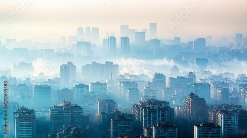 Bustling Cityscape Covered in Thick Smog Haze photo