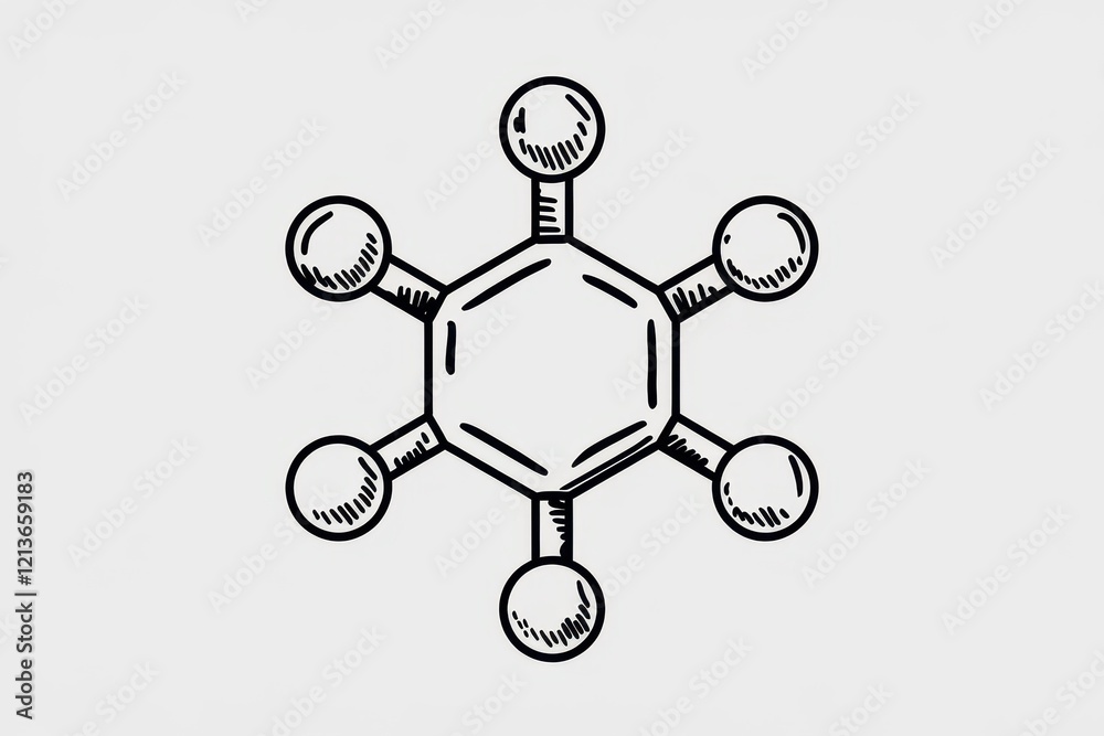 Hand drawn illustration of a benzene molecule Hand drawn illustration of a benzene molecule