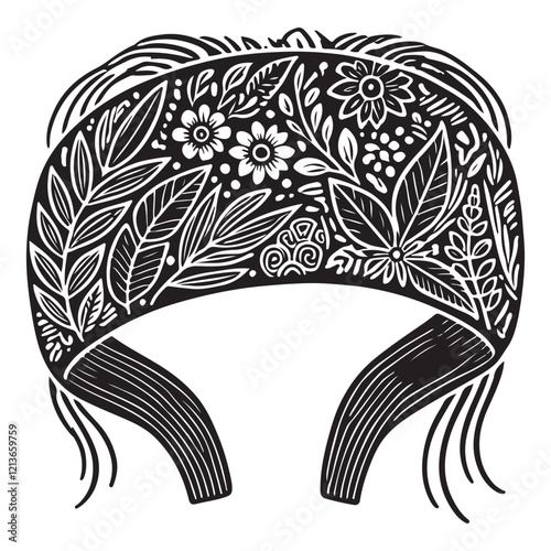 Headband Silhouette Vector Illustration, Solid White Background.