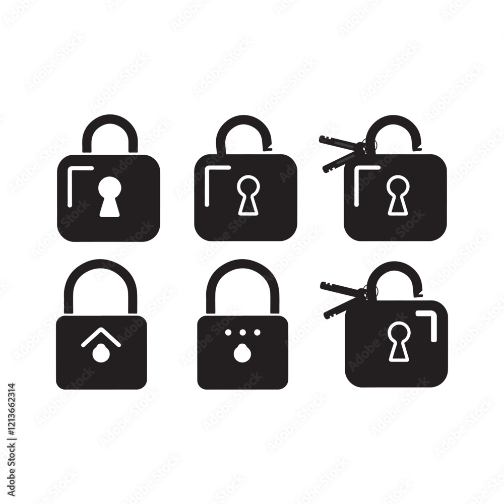 Locks icons set, Set of Silhouette of locked and unlocked padlock Locks icons set, Set of Silhouette of locked and unlocked padlock