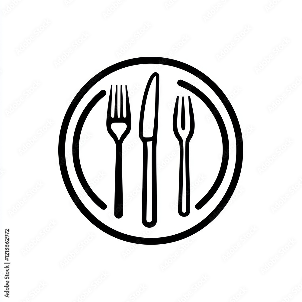 Simple black and white cutlery on plate graphic Simple black and white cutlery on plate graphic