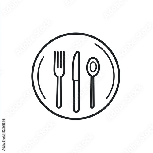 Simple illustration of cutlery on a plate. Restaurant logo potential photo