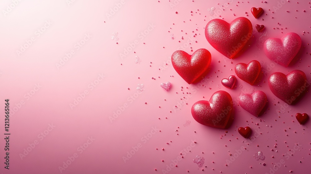 Pink Background with Red Glitter Hearts Valentine s Day Romance Pink Background with Red Glitter Hearts Valentine s Day Romance