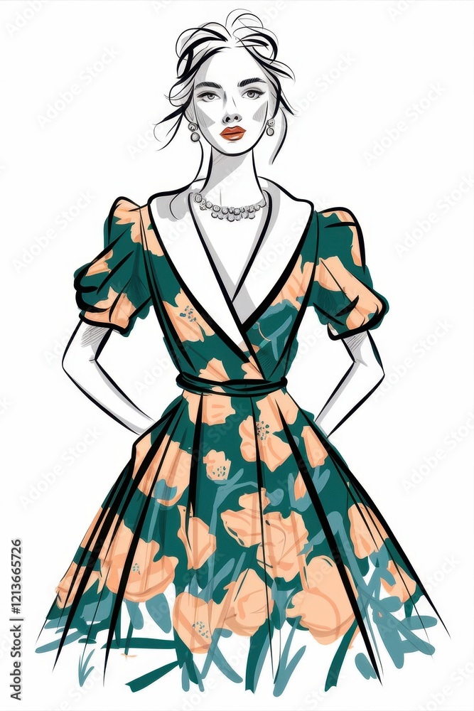 Elegant Woman In A Floral Dress Posing Gracefully Elegant Woman In A Floral Dress Posing Gracefully