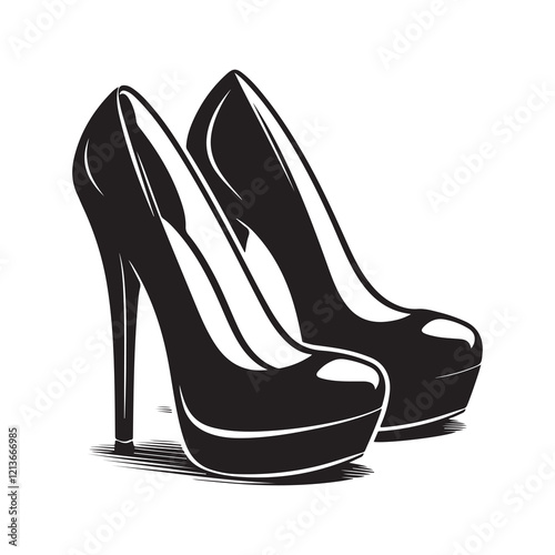 Heels Silhouette Vector Illustration, Solid White Background.
